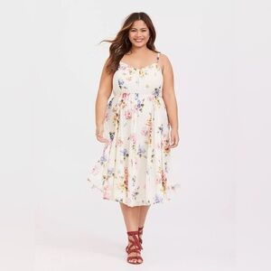 Ivory Floral Chiffon Midi Dress - Spring, summer, vacation, plus size, RARE